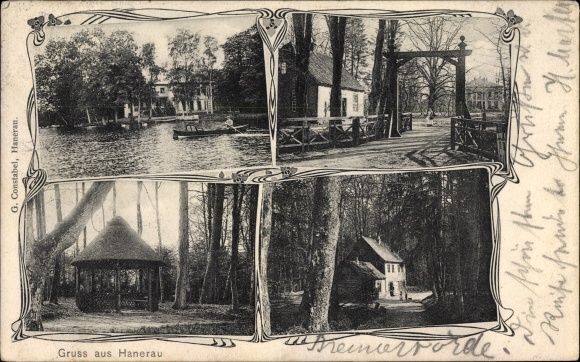 Ak Hanerau Hademarschen in Holstein, Brücke, Pavillon, Haus, Bootspartie