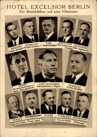 Postcard Berlin Kreuzberg, Hotel Excelsior, Operations Manager and Employee, Curt Elschner