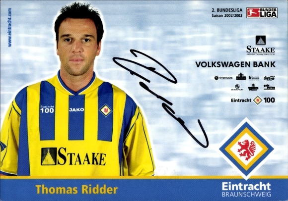 Autograph card footballer Thomas Ridder, Eintracht Braunschweig, autograph
