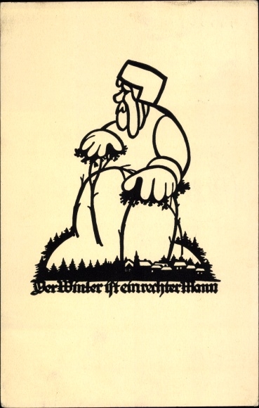 Artist silhouette Postcard Schwindt, AM, Winter is a real man