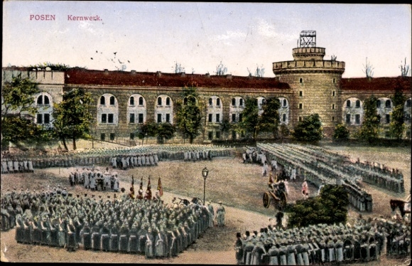 Postcard Poznań Posen, nuclear plant, soldiers, formation
