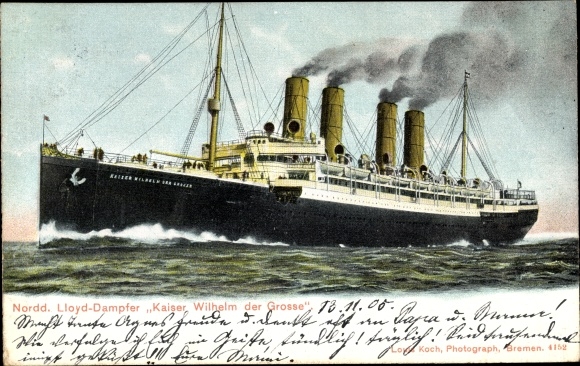 Postcard steamer Kaiser Wilhelm der Große, North German Lloyd Bremen