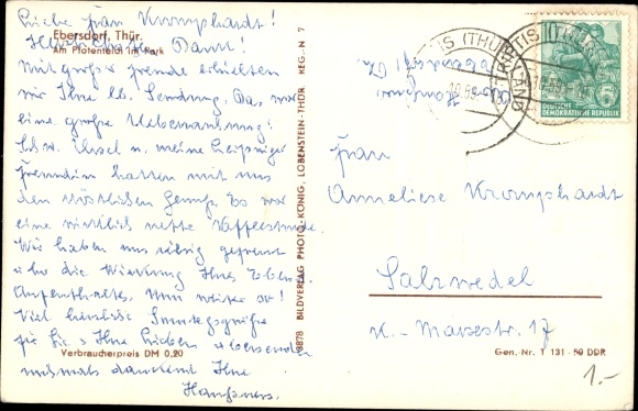 Postcard Ebersdorf in Thuringia, at the Plotenteich in the park