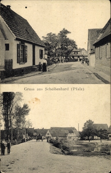 Postcard Scheibenhardt in the Palatinate, local views
