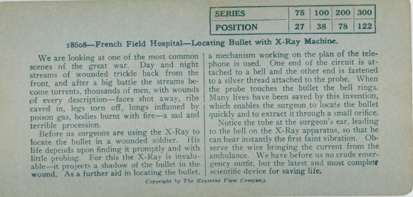 Stereo photo French Field Hospital, locating bullet with X Ray machine