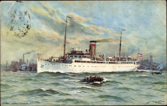 Artist PC Stöwer, Willy, HAPAG turbine express steamer Cobra, seaside resort service