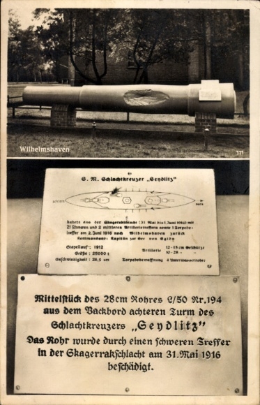Picture Wilhelmshaven Battlecruiser Seydlitz, center section of the 28cm gun barrel, Battle of Jutland 1916