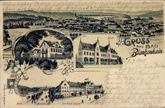 Chromo-Litho Blankenhain in Thuringia, Karl Friedrich Hospital, school, general view