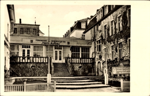 Postcard Seebad Bansin, FDGB recreation home construction, entrance
