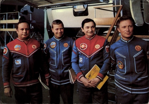 Postcard Joint Space Flight USSR/DDR, Sigmund Jähn, Waleri Bykowski, Eberhard Köllner, Viktor Gorbatko