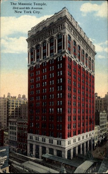 Postcard New York City USA, The Masonic Temple, 23rd and 6th Avenue