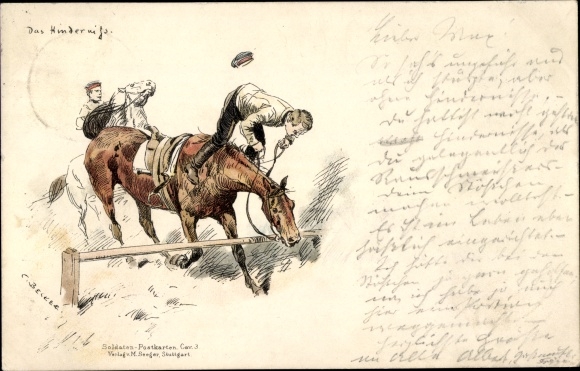Kunstenaar litho Becker, Carl, The Obstacle, Horse weigert over een obstakel te springen