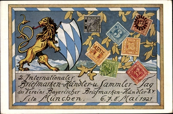 Znaczki Pocztówki Znaczki Kupców i Kolekcjonerów Dzień 1921, Monachium, Herb