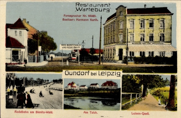Ak Gundorf Böhlitz Ehrenberg Leipzig in Sachsen, Restaurant Warteburg, Rodelbahn, Luisen-Quelle
