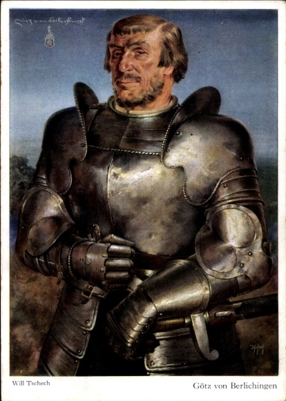 Artist Postcard Tschech, W., Götz von Berlichingen, Knight in Armor