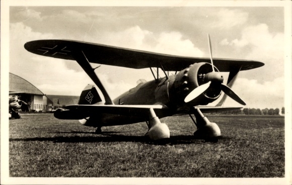 Postcard Henschel dive bomber Hs 123, Luftwaffe, aircraft