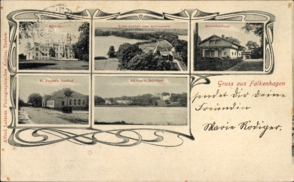 Postcard Falkenhagen in der Mark Brandenburg, Castle, Schweizerhaus, Naglers Gasthof
