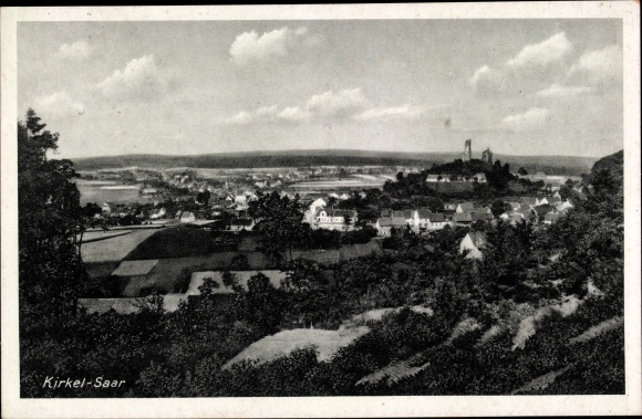 Postcard Kirkel in Saarland, view of the town with castle ruins, panorama