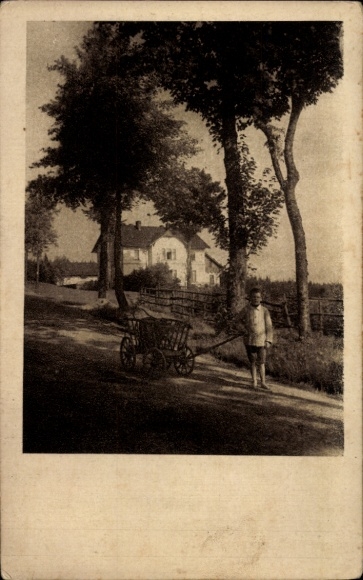 Postcard Bad Reiboldsgrün Auerbach im Vogtland, Georgengrün Forestry Office, Child with Handcart