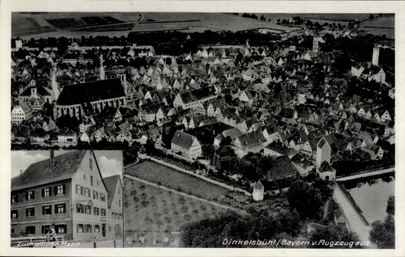 Dinkelsbühl in Middle Franconia, aerial photograph, brewery restaurant z. wilden Mann