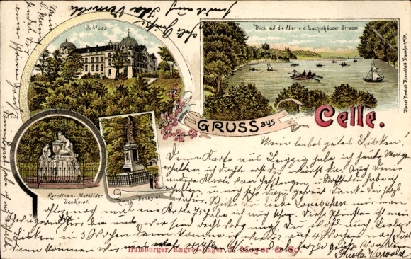 PC Celle in Lower Saxony, castle, Caroline Monument, view of the Aller, from Celle