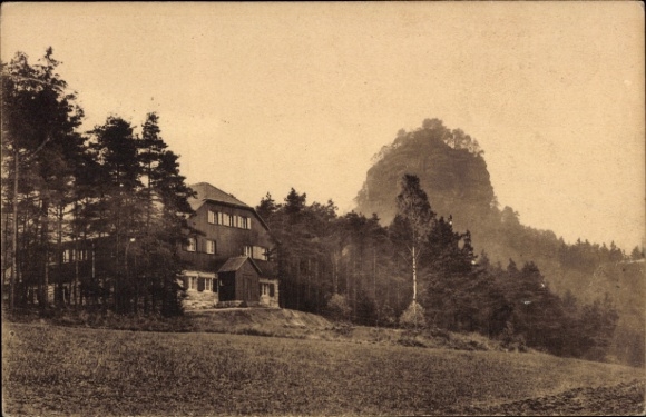 Postcard Reinhardsdorf Schöna Saxon Switzerland, Nature Friends House, Zirkelstein, Saxon Switzerland, Wa