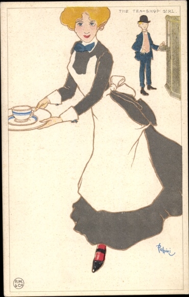 Artist Postcard Rabini, The Tea Shop Girl
