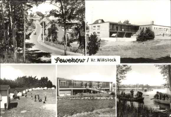 Postcard Sewekow Wittstock Dosse in the Prignitz, bungalow settlement, village street, restaurant by the lake