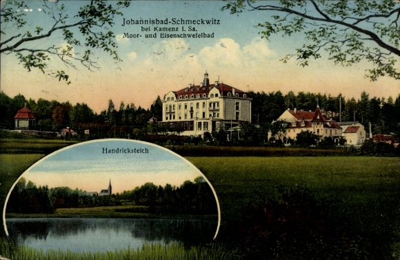 Postcard Johannisbad Schmeckwitz Räckelwitz Upper Lusatia, Moor and Iron Sulphur Bath, Handricksteich