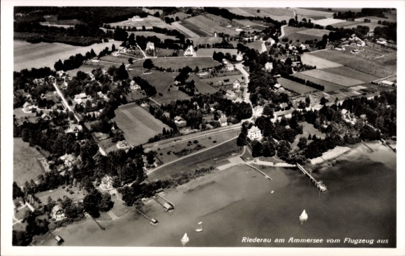 Postcard Riederau Dießen am Ammersee Upper Bavaria, aerial view of Riederau, Ammersee, landscape, water