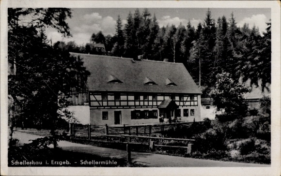 Ak Schellerhau Altenberg im Erzgebirge, Blick zur Schellermühle