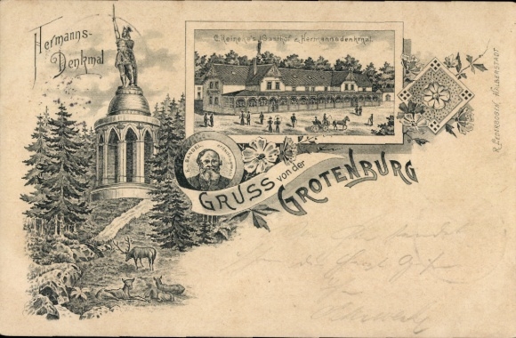 lito Detmold w Westfalii, Grotenburg, Hermannsdenkmal, Gasthof zum Hermannsdenkmal