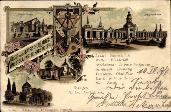 Chromo-Litho Nuremberg in Middle Franconia Bavaria, state exhibition 1896, industrial building, machine hall