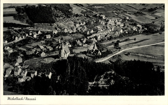 Postcard Michelbach in Nassau Aarbergen Hesse, aerial photograph