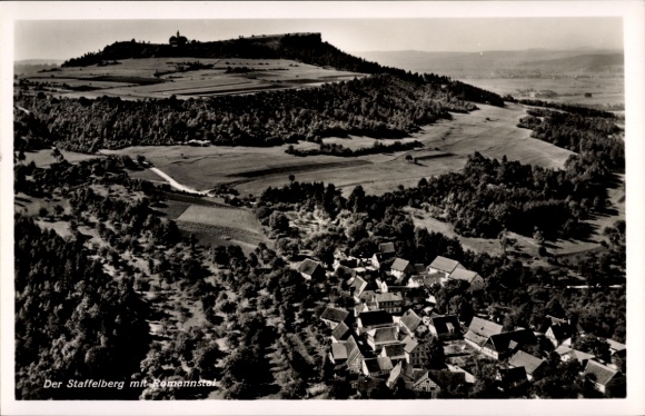 Postcard Bad Staffelstein am Main Upper Franconia, Staffelberg, Romannstal, aerial photograph