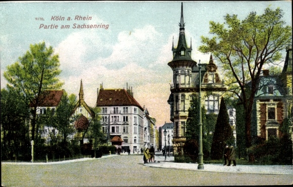 KP Kolonia nad Renem, Kolonia nad Renem, część Sachsenring, budynki, drzewa, ludzie