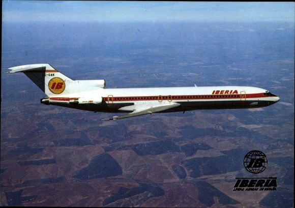 Postcard Spanish passenger plane, Iberia, Boeing 727 256