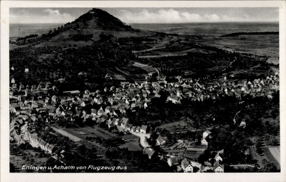 Postcard Eningen unter Achalm am Albtrauf, aerial photograph, Eningen u Achalm, view of houses, mountain landscape