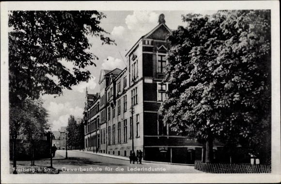 Postcard Freiberg Sachsen, trade school for the leather industry