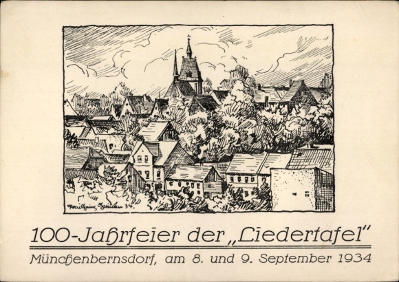 Artist Postcard Münchenbernsdorf in Thuringia, 100th anniversary of the Liedertafel 1934