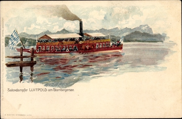 Chromo-Litho saloon steamer Luitpold on Lake Starnberg