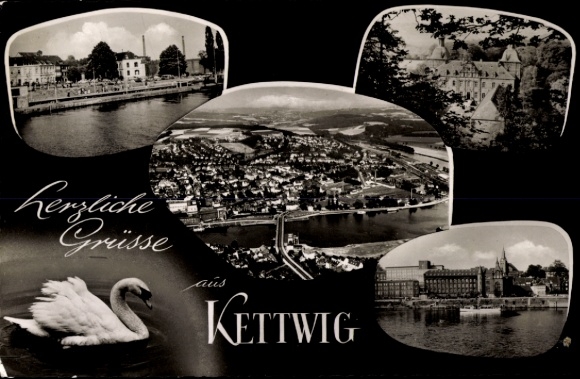 Ak Kettwig Essen im Ruhrgebiet, Schloss Hugenpoet, Gesamtansicht, Schwan