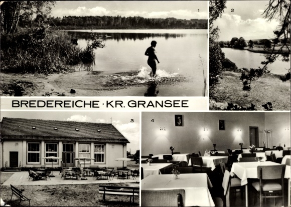 Postcard Bredeiche Fürstenberg on the Havel, Schulzensee, FDGB clubhouse on the Havel, dining room