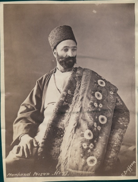 Photo Ottoman Empire, circa 1880, Persian merchant, carpet, photographer G. Berggren