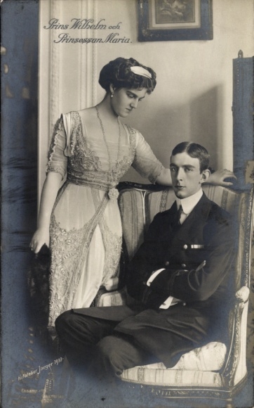 Postcard Prince Wilhelm of Sweden, Marija Pavlovna Romanowa, Duke and Duchess of Södermanland