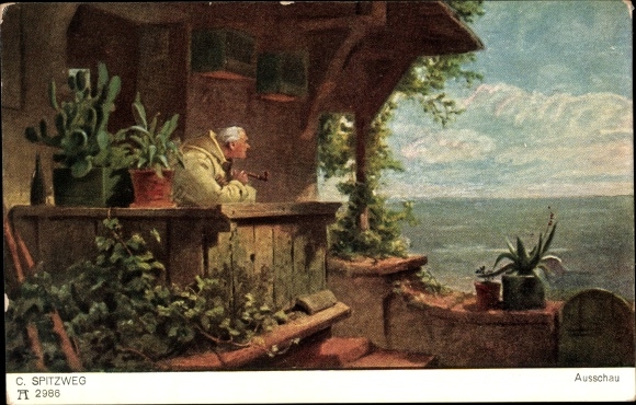 Artist PC Spitzweg, C., lookout, man with pipe, terrace