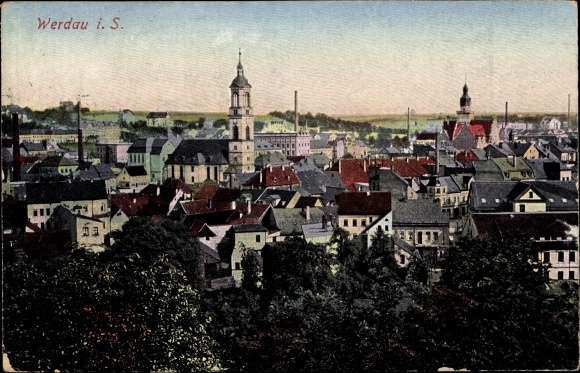 PC Werdau on the Pleiße in Saxony, view of the town