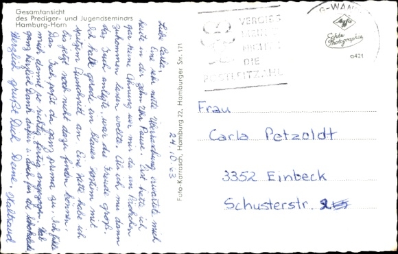 Postcard Hamburg Horn, general view of the preacher seminary and youth seminar