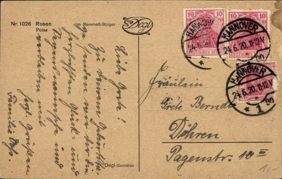 Artist Postcard Rammelt-Bürger, roses, flower vase