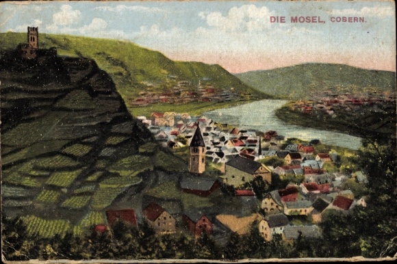 Postcard Cobern Kobern Gondorf on the Mosel, The Mosel, river landscape, vineyards, houses, church